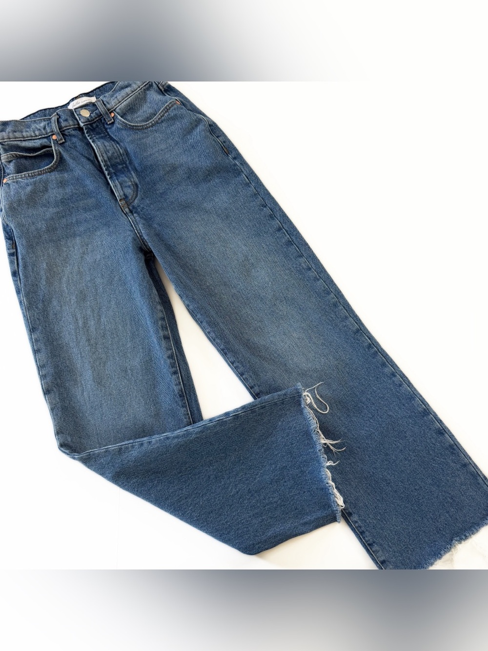 Betro Simone Jeans Womens 27 Button Fly High Rise Raw Hem Wide Leg Ankle Rigid
